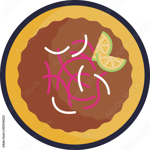 A bolillo roll filled with meat and fully covered in chili sauce, representing the classic drowned torta.