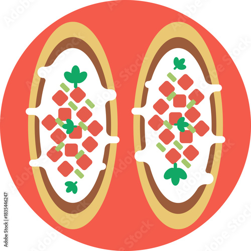 A crispy flat tortilla topped with beans, meat, lettuce, and salsa.