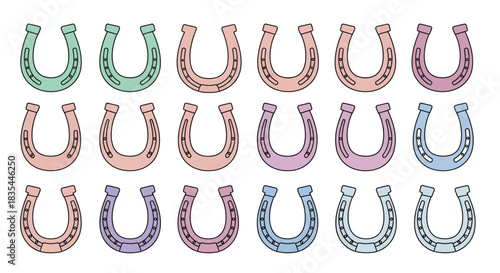 A colorful arrangement of horseshoe icons in multiple pastel shades