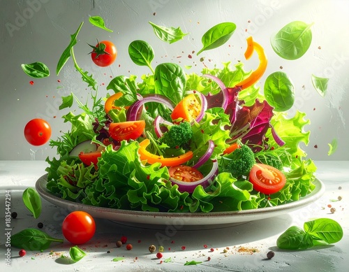 Ein frischer Salat aus knackigen Blättern und buntem Gemüse