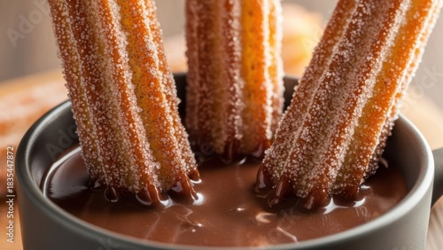 Crispy Cinnamon Sugar Churros Dipped in Rich Hot Chocolate Sauce