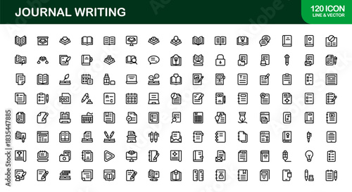 Modern Journal Writing Line Icon Pack – Unique Clean Vector Symbols for Planners, Storytelling, and Personal Documentation