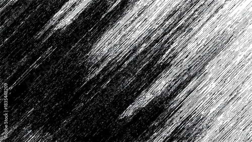 Abstract diagonal rough brush strokes on a textured black and white background Vector, illustration