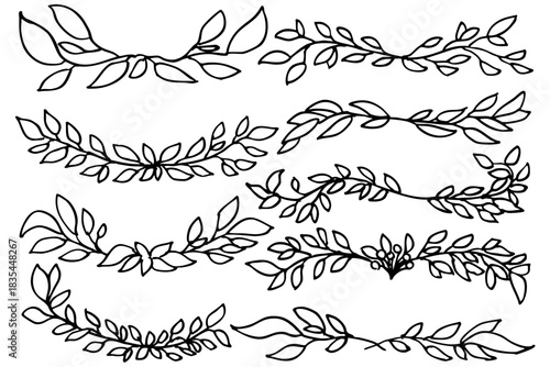 葉っぱとツタの線のイラスト素材　ベクター