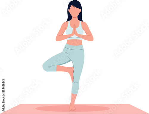Woman in Tree Pose on Yoga Mat for Wellness.