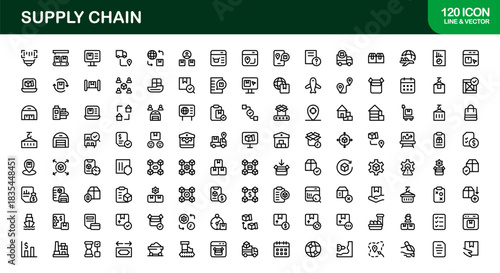 Supply Chain Line Icon Set – Professional Minimal Vector Icons for Logistics, Shipping, and Inventory Management
