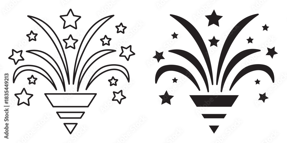 Naklejka premium Graphic illustration of a celebratory firework burst, a dazzling symbol of joy and excitement, ideal for conveying festive cheer and marking special moments