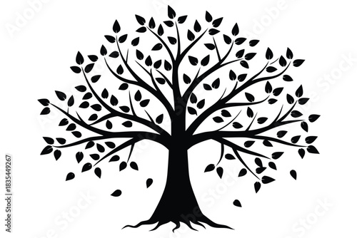 Stylized tree silhouette with spreading roots and simple vector design