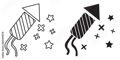 Fireworks Celebration Icon Festive Rocket and Star Sparkles
