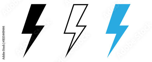 Three lightning bolt icons in black outline and blue on a white background