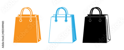 Colorful paper shopping bags isolated on white background for retail sales