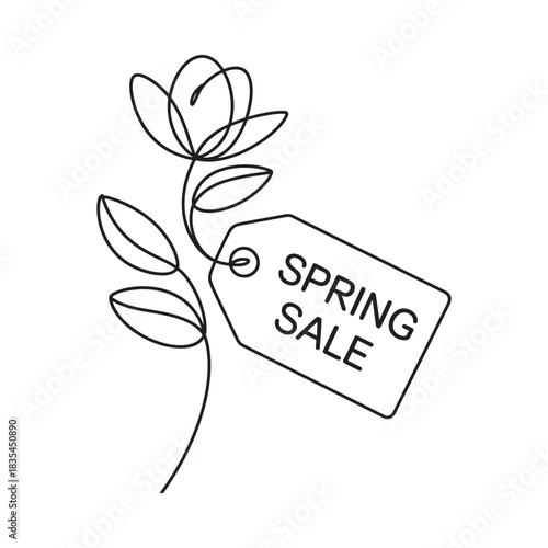 Spring sale flower tag line art illustration