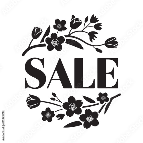 Elegant floral sale announcement with black and white design