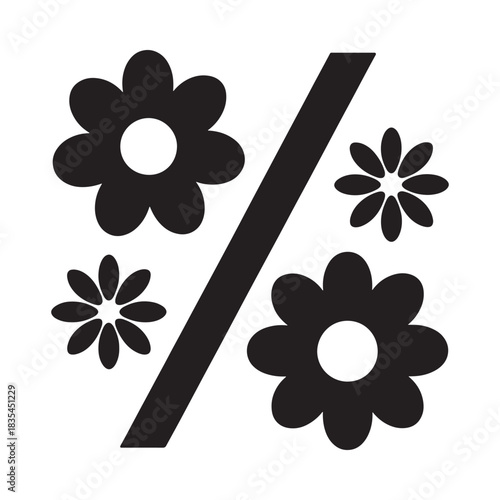 Black silhouette of four flowers and a diagonal line