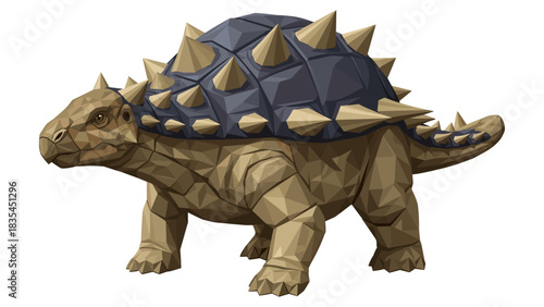 Geometric ankylosaurus with polygonal spikes on white background