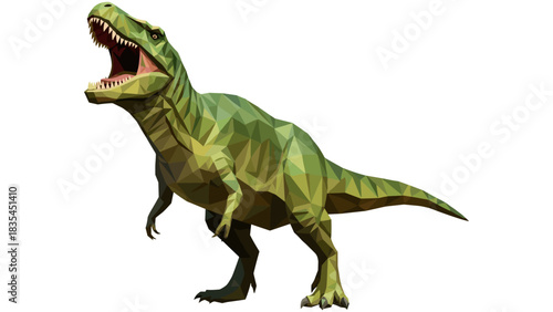 Low poly tyrannosaurus rex roaring in geometric style