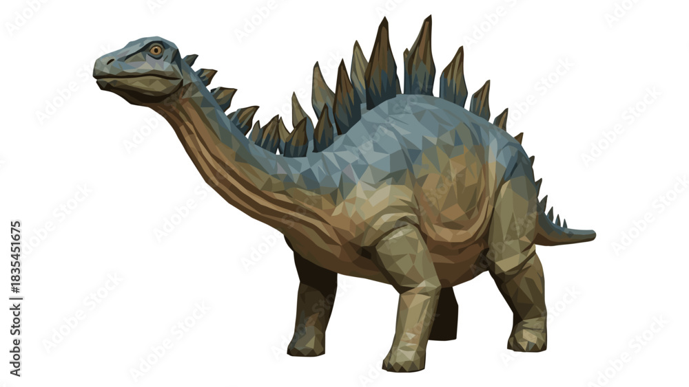 Fototapeta premium Low poly stegosaurus on white background: geometric dinosaur art