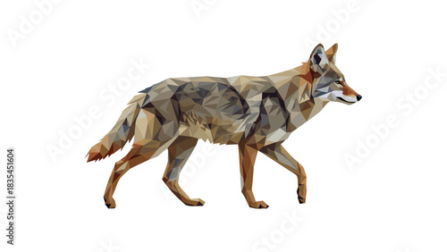 Geometric polygonal coyote design in low poly style