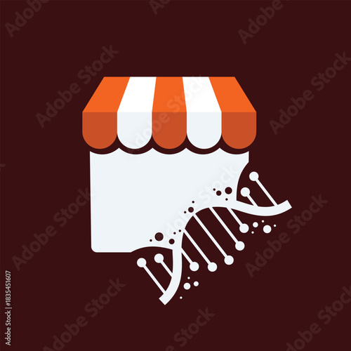 DNA helix with storefront logo retail shop market ecommerce business service icon
