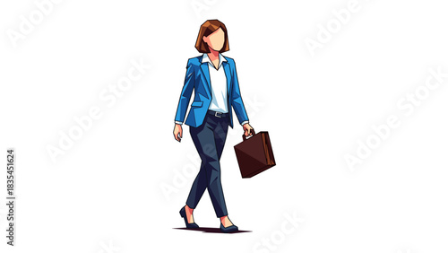 Businesswoman in low poly art style walking confidently with briefcase