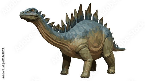 Low poly stegosaurus on white background: geometric dinosaur art