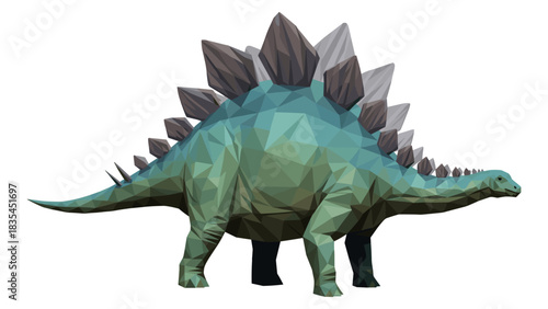 Low poly stegosaurus with sharp plates and geometric design in multicolor