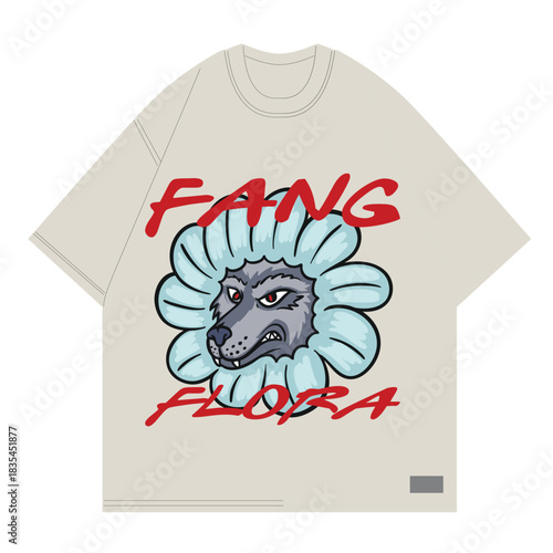 flora fang wolf character with flower combination art for clothing brand print