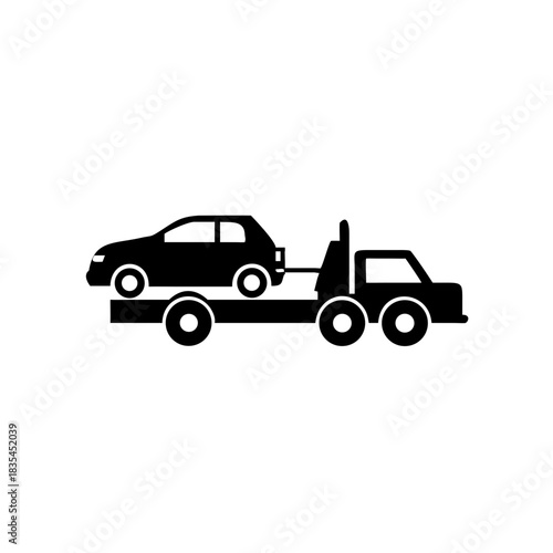 Flatbed Tow Truck Transporting Car Vector Icon