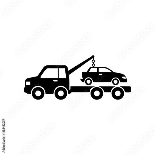 Tow Truck Carrying Broken Down Car Vector Icon