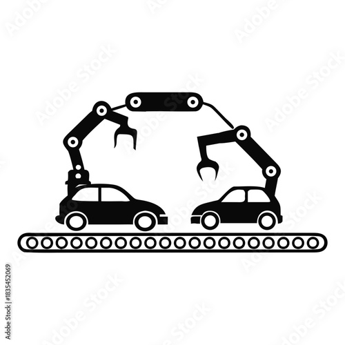 Automated Car Manufacturing Assembly Line Vector Illustration