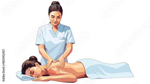 Relaxing spa massage therapy scene in modern style
