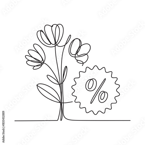 Hand drawn flowers with a percentage discount symbol