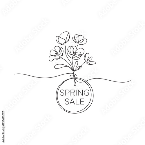 Minimalist line art of a flower tied to a sphere with text
