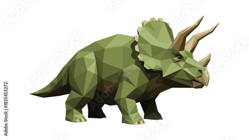 Low poly triceratops dinosaur in geometric design