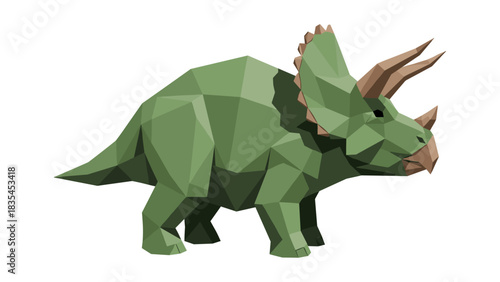 Low poly triceratops on white background: geometric dinosaur art