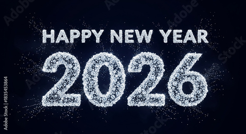 Sparkling 'Happy New Year 2026' text with icy effect on dark background