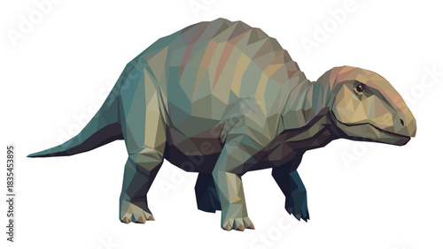Low poly dinosaur on white background: geometric prehistoric animal art