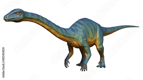 Colorful low poly dinosaur: geometric design of long-necked prehistoric creature
