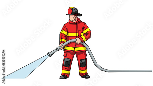 Firefighter using hose in bold comic style