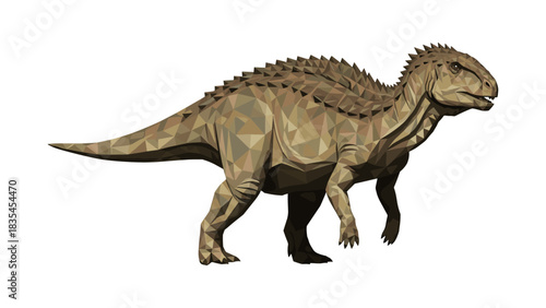 Polygonal dinosaur art with low poly texture on white background