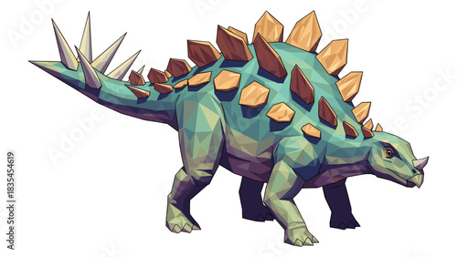 Low poly stegosaurus dinosaur with spikes and plates in geometric design
