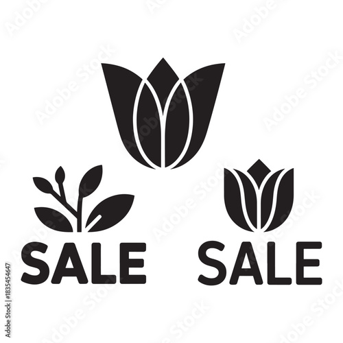 Floral sale icons with tulips and leaves