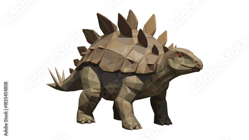 Low poly dinosaur with spikes and brown shades on white background