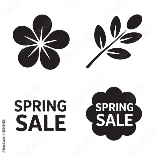 Spring sale icons featuring flowers and text