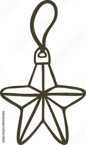 Christmas tree ball star shape toy, vector doodle festive Happy New Year and Merry Christmas winter holiday decoration