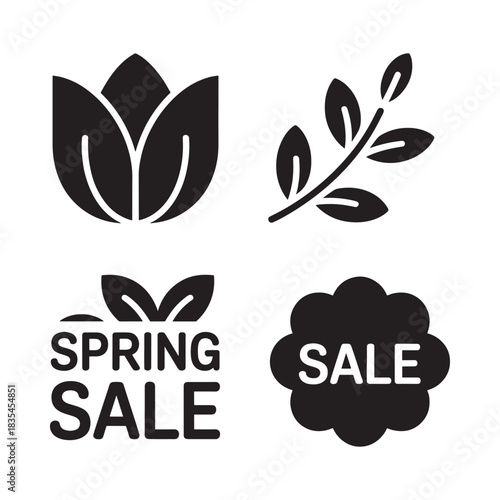 Spring sale icons featuring flowers and leaves