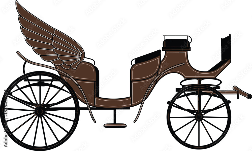 Fototapeta premium Fantasy-style vintage horse carriage with winged design, ideal for magical transport, storytelling, and whimsical illustration themes.