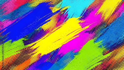 Dynamic Colorful Brush Strokes Halftone Background perfect for website background, social media graphic, poster, banner, presentation slide, print design, album
