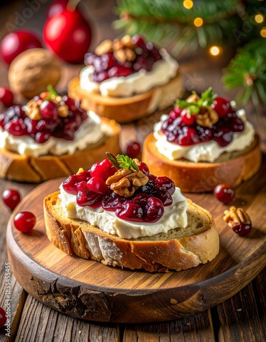Wallpaper Mural Festliche Holiday-Crostini mit cremigem Weichkäse, süß-säuerlicher Cranberry-Konfitüre und knackigen Walnüssen Torontodigital.ca
