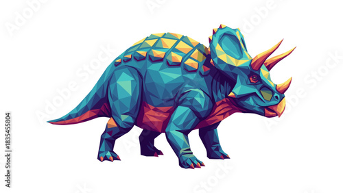 Colorful geometric triceratops on white background